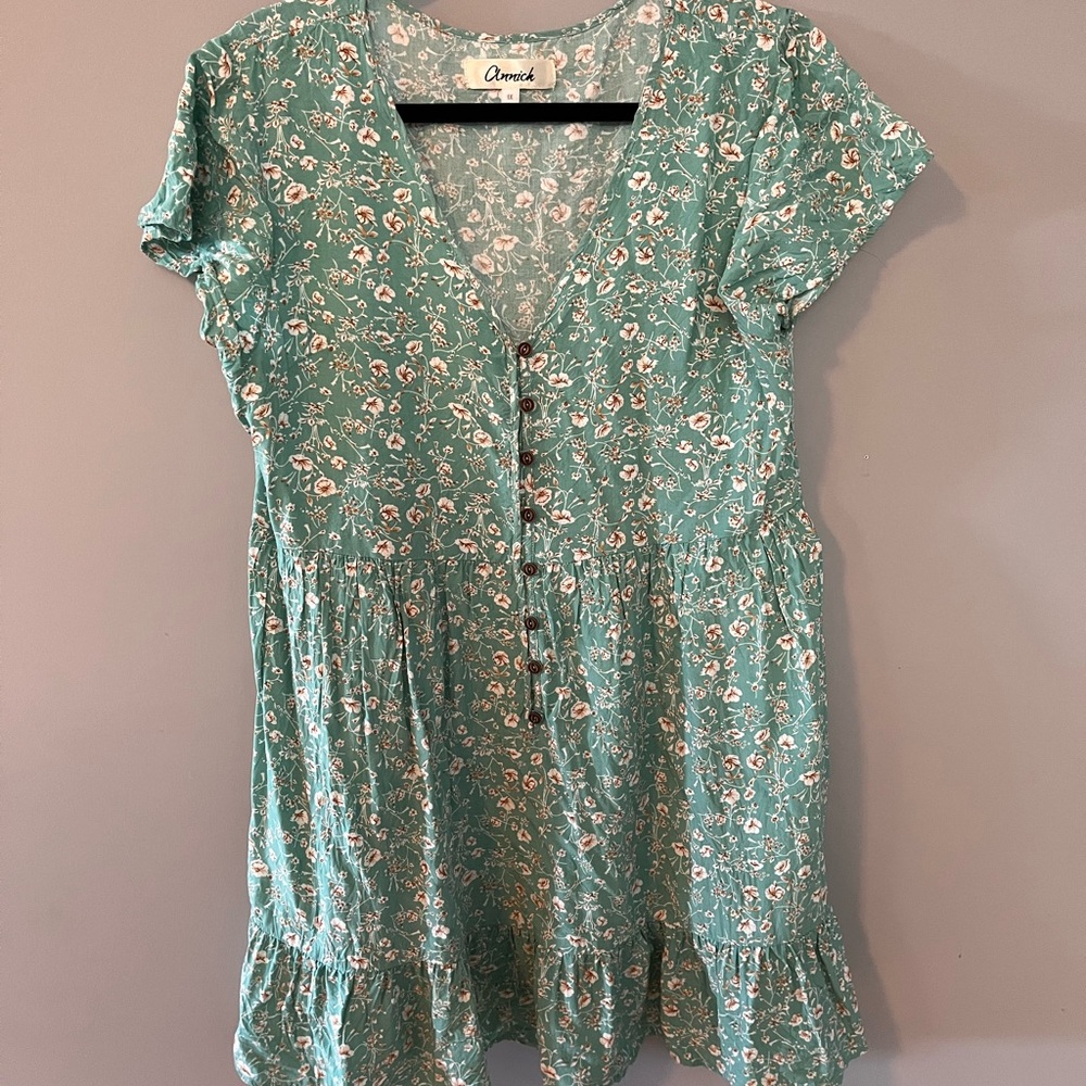 Floral button up summer dress, with ruffle hem